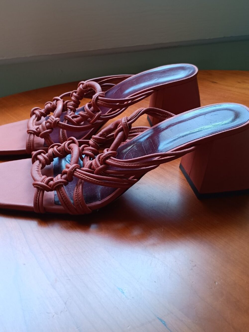 Staud Woven Leather Block Heel Sandals Size 41 EUR - Picture 7 of 13